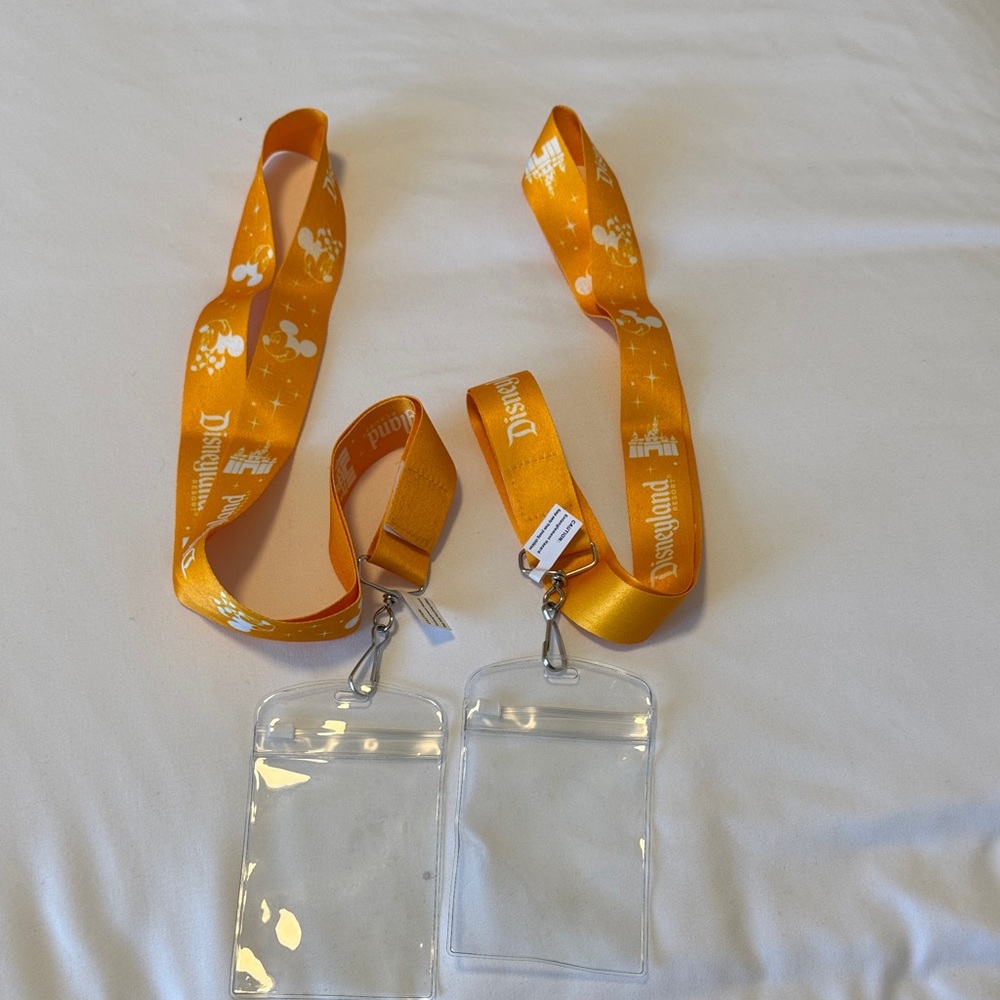 2 Disney Yellow-Orange Lanyards with Card Holders